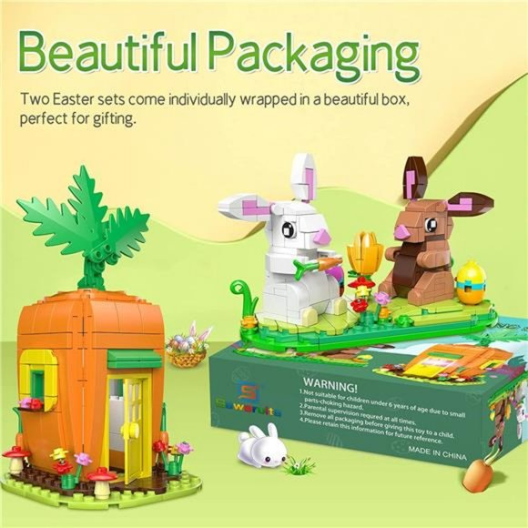 Easter Bunny’s Carrot House and Easter Rabbits Building sets for Kids Ages 6+ - Picture 2 of 6
